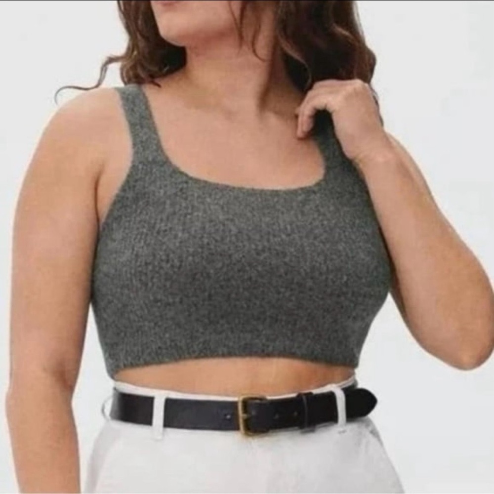 Everlane The Cozy Gray Stretch Cropped Wool Blend Tank Top